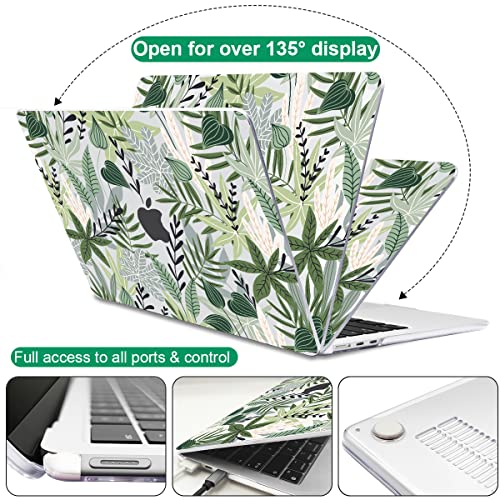 for MacBook Air 13 inch Case 2026 M5 A3449 2025 M4 A3240 2024 M3 A3113 2022 2023 A2681 M2 Chip, Plastic Pattern Hard Shell Case Cover for Mac Air 13.6 M5 2026 Touch ID, Tropical Green Leaves - color: Tropical Green Leaves