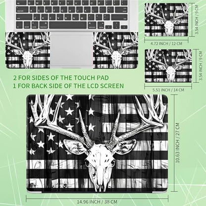 Laptop Skin Sticker Decal, Universal Protective Cover Fit 12 13 14 15.6 Inch Notebook, Reusable Water-Resistant Vinyl Decal w/ 2 Wrist Pads for Business Travel Office, Grey National Flag Deer - color: Grey National Flag Deer