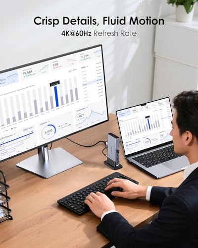 LENTION 11-in-1 USB C Docking Station with Detachable 3.3ft Long Cable, 4K@60Hz HDMI, 100W PD, Ethernet, USB 3.0, SD/TF, Vertical Design for MacBook Pro/Air/Neo, Dell, HP, Lenovo, Surface Laptop (D54) - color: Space Gray