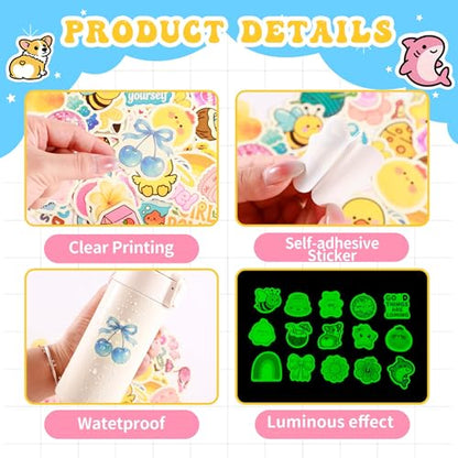 60 Pcs Glow in The Dark Funny Kids Stickers for Water Bottle | Luminous Preppy Aesthetic Waterproof Vinyl Laptop Decals, Luggage Scrapbook Skateboard Phone Case DIY Decoer - color: Luminescent-493kscp