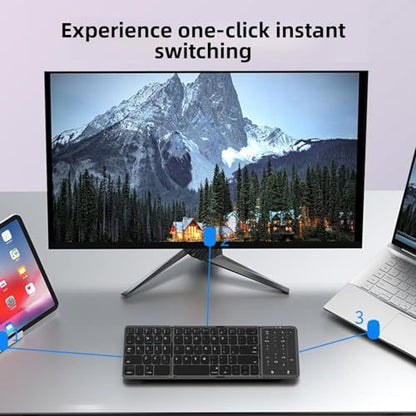 Foldable Bluetooth Keyboard with Touchpad and Number Pad, 3 Devices, Bluetooth 5.1, Rechargeable Full Size Ultra Slim Keyboards for Phone, Tablet, Laptop (Black) - color: Black