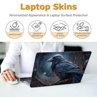 Universal Laptop Skin Sticker with 2 Wrist Pad Decals, 3-Piece Removable Vinyl Laptop Cover, Black Crow Waterproof Anti-Scratch, Easy-Trim Fit for 13.3" 14" 15.6" Laptops - color: Black Crow