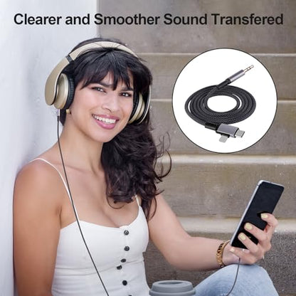 2 in 1 Lightning and USB C to 3.5mm Audio Auxiliary Jack Cable, Type C to Lightning 3.5mm Headphone Car Stereo Cable, Compatible with iPhone 16/15/14/13/12/11/X, Samsung Galaxy S24 S23 S22 S21 Note 20 - size: 6.6FT