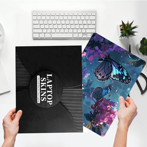Universal Laptop Skin Sticker with 2 Wrist Pad Skins, Waterproof Scratch Resistant Vinyl Laptop Cover Decal, Cut to Fit for 11–15.6 Inch MacBook HP Dell Lenovo, Flowers Butterfly - color: Flowers Butterfly