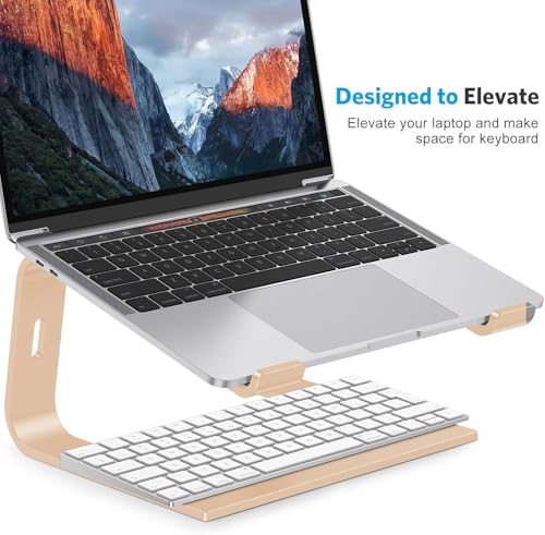 OMOTON Laptop Stand, Detachable Laptop Mount, Aluminum Laptop Holder Stand for Desk, Compatible with MacBook Air/Pro, Dell, HP, Lenovo and All Laptops (11-16 inch), Gold | 11-17" Laptop Holder for Desk, Notebook Computer Mount, Lightweight Cooling for Des