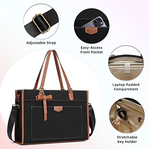 Keyli 3pcs Laptop Bag for Women,15.6 Inch Canvas Tote Bag Work Bags Large Business Computer Briefcase Shoulder Handbag Purse - color: Black_3pcs