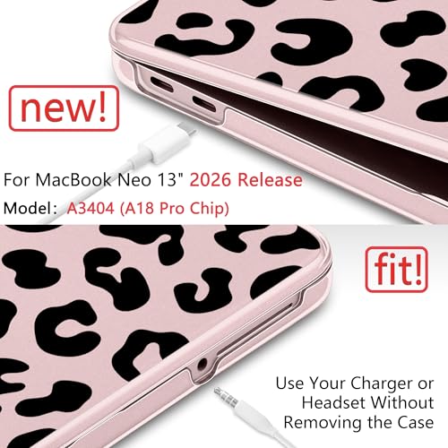 for MacBook Neo 13 inch Case 2026 (Model A3404), Artistic Leopard Pattern Ultra Slim Frosted Matte Hard Shell, Anti-Scratch & Fingerprint Resistant Cover, Leopard Blush - color: Leopard Blush
