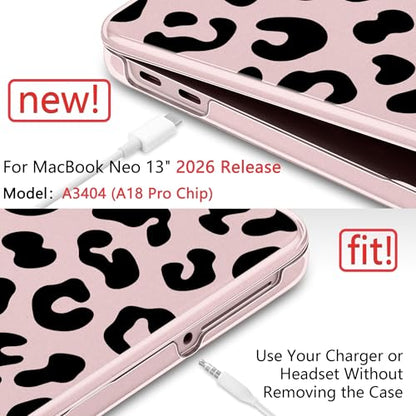for MacBook Neo 13 inch Case 2026 (Model A3404), Artistic Leopard Pattern Ultra Slim Frosted Matte Hard Shell, Anti-Scratch & Fingerprint Resistant Cover, Leopard Blush - color: Leopard Blush