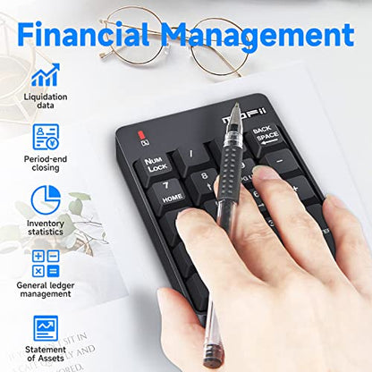 MOFII Number Pad - Black Wireless 2.4G Numeric Keypad Silent 19 Keys USB Keypads, Portable Financial Accounting Numpad 10 Key for Laptop/Notebook/Surface Pro/PC - color: Black-B