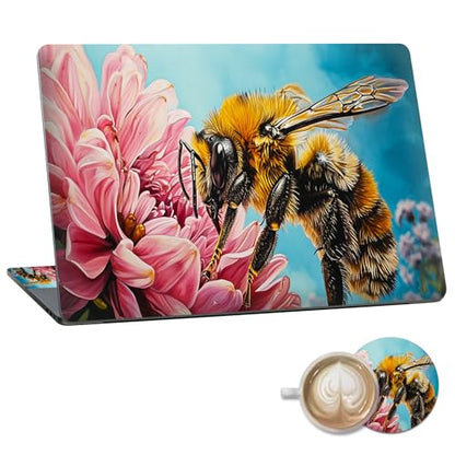 Laptop Skin Sticker Decal 15.6 Inch,12 13 13.3 14 15 15.6 in Laptop Netbook Skins for Notebook,Art Decal Removable Waterproof Scratch Resistant,Universal Vinyl Cover,Bee Pink Floral - color: Bee Pink Floral