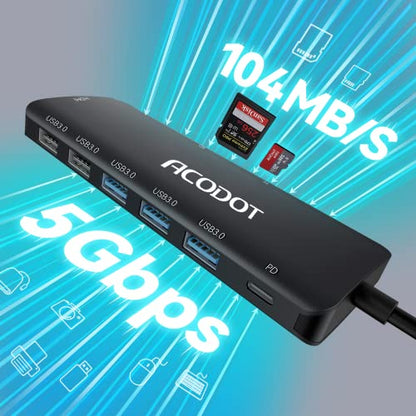 USB C Hub, 9-in-1 Multi-Port USB Adapter, 4K@60Hz HDMI, 100W Max PD, 3 USB3.0(5Gbps) + 2 USB2.0 Data Ports, SD/TF Card Reader for MacBook, iPad Pro, Dell, HP, Lenovo, Windows Laptop, Black - color: Black