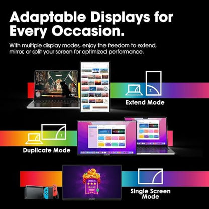 Kado Portable Monitor 15.6 Inch 1080p 100% sRGB Ultra-Slim Gaming Display | Laptop Monitor 1920x1080 180° Kickstand, Carrying Case for PC, Mac, Phone, Dex, Xbox, PS5, USB-C & HDMI Connectivity - size: 100% sRGB