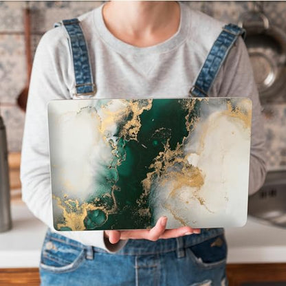 Universal Laptop Skin Sticker with 2 Wrist Pad Skins, Waterproof Scratch Resistant Vinyl Laptop Cover Decal, Cut to Fit for 11–15.6 Inch MacBook HP Dell Lenovo, Green Marble - color: Green Marble