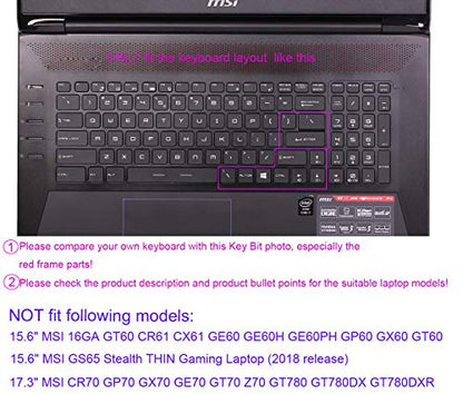 Clear Keyboard Cover Compatible for 15.6 inch MSI Gaming Laptop GS70 GP62 GL62M GT62VR GF62VR GE63VR GS63VR WS60 WS63VR, 17.3 inch MSI GL72M GF72VR GV72 GP72 GS73 GS73VR GT73VR GE72 GV72 GT72 - color: Transparent