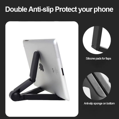 Tablet Stand Holder, Foldable Triangular Stand Holder with Dual Axis 180° Adjustable and Non-Slip Mats, Compact Desktop Holders for Universal Phone Laptop Monitors, up to 10" Devices, Black
