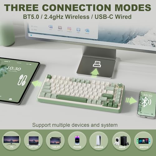 YUNZII B75 PRO Wireless Mechanical Gaming Keyboard | Custom 75% Layout with Knob,Gasket Mount,Hot Swap,Creamy Pre-lubed Switch,BT/USB-C/2.4G (Matcha Green, Milk Switch) - color: Matcha Green, size: Milk Switch