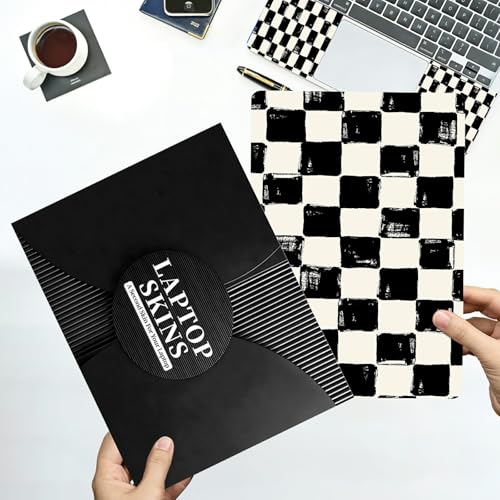 Universal Laptop Skin Sticker with 2 Wrist Pad Decals, 3-Piece Removable Vinyl Laptop Cover, Black and White Checkered Waterproof Anti-Scratch, Easy-Trim Fit for 13.3" 14" 15.6" Laptops - color: Black and White Checkered