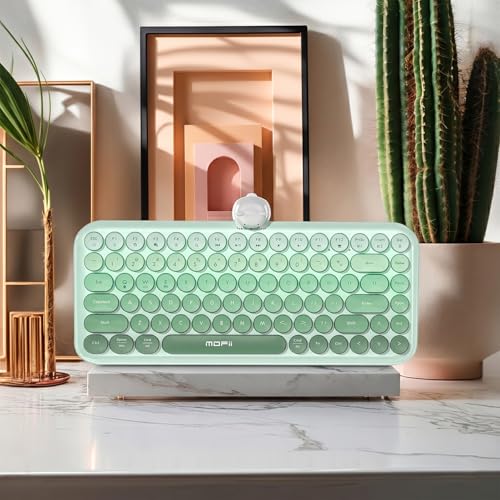 Colorful Wireless Keyboard with Magnetic Bear, Bluetooth/2.4G Dual Mode, Compact TKL Quiet Membrane Keyboard, Cute Gradient Retro Round Keycaps, Compatible with PC/Laptop/Tablet/Smartphone (Green) - color: Green