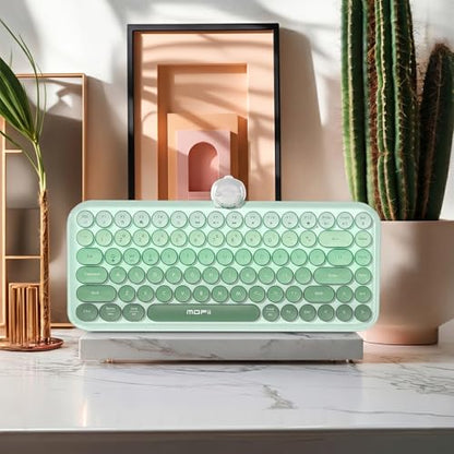 Colorful Wireless Keyboard with Magnetic Bear, Bluetooth/2.4G Dual Mode, Compact TKL Quiet Membrane Keyboard, Cute Gradient Retro Round Keycaps, Compatible with PC/Laptop/Tablet/Smartphone (Green) - color: Green