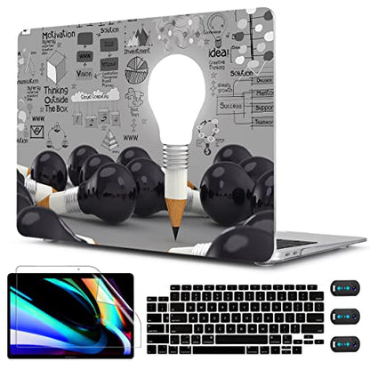 CISSOOK Hard Shell Case for MacBook Air 13 inch A2337 A2179 A1932 | 2021 2020 2019 2018, 4in1 Set Plastic Case Keyboard Cover Screen Protector for MacBook Air 13 inch M1, Creative Bulb - color: Creative Bulb
