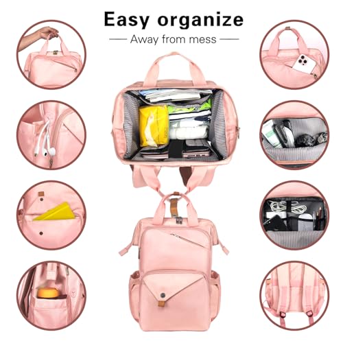 Hap Tim Travel Backpack Carry On Flight Approved, Laptop Backpack Women, Work Backpack Woman, Teacher Backpack, Pink（7651-PK） - color: Pink