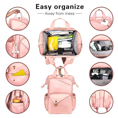 Hap Tim Travel Backpack Carry On Flight Approved, Laptop Backpack Women, Work Backpack Woman, Teacher Backpack, Pink（7651-PK） - color: Pink