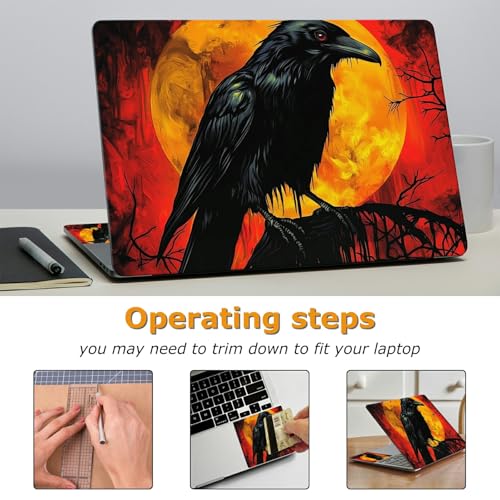 Universal Laptop Skin Sticker with 2 Wrist Pad Decals, 3-Piece Removable Vinyl Laptop Cover, Dark Crow Waterproof Anti-Scratch, Easy-Trim Fit for 13.3" 14" 15.6" Laptops - color: Dark Crow