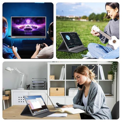 Portable Monitor 15.6 Inch 1080P FHD IPS Gaming Display Monitor with USB-C & HDMI, Ultra-Slim External Second Screen with Smart Cover & Speakers for Laptop，PC, Mac, Phone, PS5 - size: 15.6"Cover