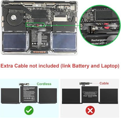 TREE.NB A1713 Battery for MacBook Pro 13 Inch A1708 (Late 2016, Mid 2017) EMC 2978/3164; Replacement Battery A2171 for MacBook Pro 13 Inch A2159 (2019)、A2289 (2020)、A2338 (2020) - size: 11.34x3.29x0.18inch A1713