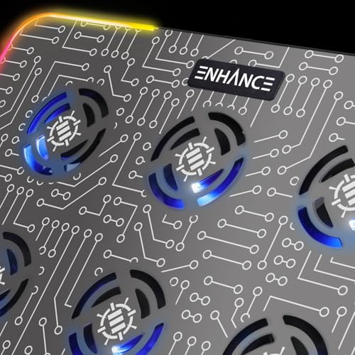 ENHANCE Gaming Voltaic 2 Laptop Cooling Stand - Laptop Cooling Pad with 6 Blue LED Fans, 7 Height Settings, RGB Lighting - Metal Top Cooler Pad with Phone Stand, 2 USB Ports for up to 17 inches
