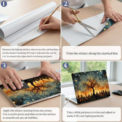 Universal Laptop Skin Sticker Decal,15.6 Inch Laptop Vinyl Cover for 13" 14" 15.6" Laptop,Scratch-Resistant Waterproof Protector Wrap,Reusable with Wrist Pads,Starry City Tree - color: Starry City Tree
