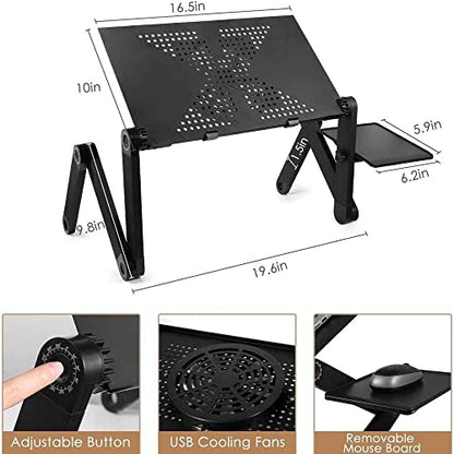 2020 New Laptop Table, Adjustable Laptop Stand with Large Cooling Fan & Mouse Pad, Foldable Book Stand Notebook Holder for Bed Couch Sofa Office