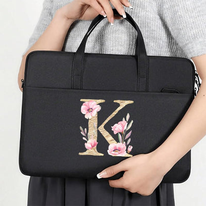 Computer Bag For Men & Women, With Initial Laptop Bag,14/15inches Messenger bag For Office、Business、Travel、School - color: Bk-k