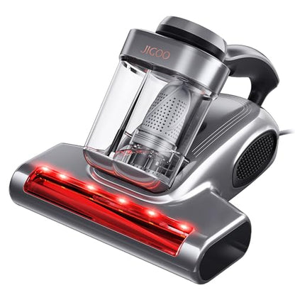 JIGOO J300 Pro Matture Vacuum Cleaner with 14Kpa 550W Powerful Suction, Infrared, UV & Heating Tech for Deep Cleaning, Anti-Allergen Bed Vacuum with Dust Sensor & Plant Fragrance for Bed, Sofa, Crib - color: Silver