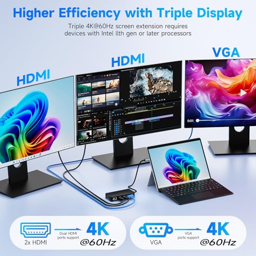 Surface Thunderbolt 4 Docking Station, Triple-Display via Dual HDMI + VGA with Power Adapter, Surface Dock Compatible with Surface Pro 12/11/10/9/8/X/7 & Surface Laptop 5/4/3, Surface Go, Studio