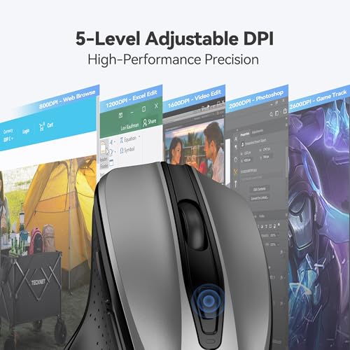 TECKNET Wireless Mouse, 2.4G Ergonomic Computer Mouse, 2600 DPI, Silver | Ergonomic Design with Side Grips, Adjustable DPI, 2-Year Battery, Compact Size, USB-A Plug & Play, Wide OS Compatibility - color: Silver
