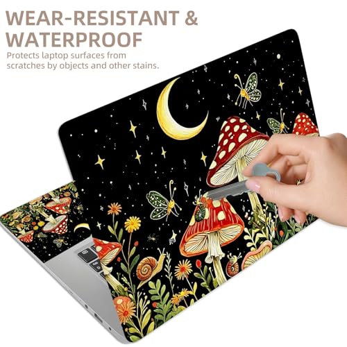 Universal Laptop Skin Sticker for 12/13/14/15.6 Inch Laptops, Reusable Vinyl Laptop Decal Cover, Waterproof Scratch Resistant Notebook Skin with 2 Wrist Pads,Moonlit Mushrooms - color: Moonlit Mushrooms