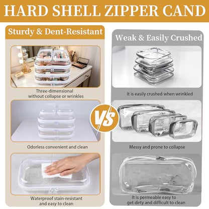 5-Pack Clear Hard Shell Zipper Case With Lids – 3 Large and 2 Small Clear Pencil Case, Stackable,Zipper Pouches Hard Shell for Cosmetics, Charging Cables, Sketch Supplies