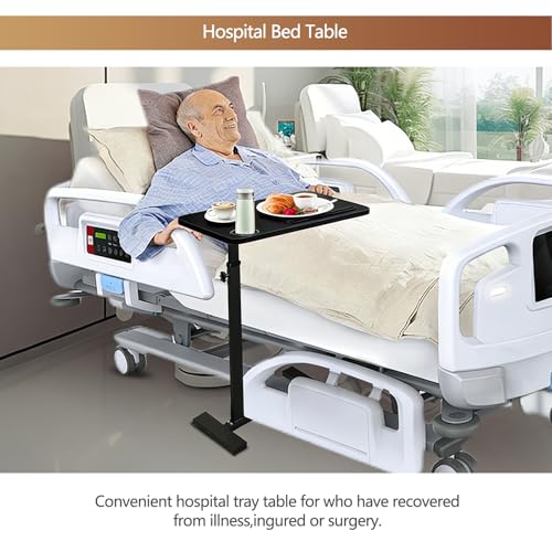 BeGyoku Overbed Table,Over The Bed Table with Hidden Wheels&Cup Holder,Adjustable Bedside Table and Rolling Table Tray&Laptop Cart,Hospital Table Over Bed for Home Use (Black) - color: Black