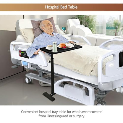 BeGyoku Overbed Table,Over The Bed Table with Hidden Wheels&Cup Holder,Adjustable Bedside Table and Rolling Table Tray&Laptop Cart,Hospital Table Over Bed for Home Use (Black) - color: Black