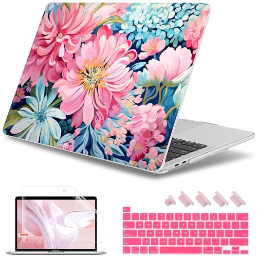 May Chen Case for MacBook Pro 13 inch M2 2023,2022,2021,2020 A2338 M1 A2251 A2289, Plastic Hard Shell Case for MacBook Pro 13" with Touch Bar Fits Touch ID, Flowers Painting - color: Flowers painting