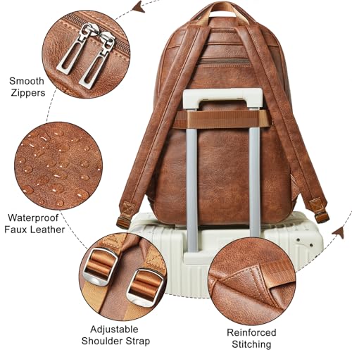 Backpack For Women Men Vegan Leather Backpack Purse Shoulder Bookbag 16 15.6 15 Inch Laptop Bag Handbags For Travel Work College Large Brown - color: Brown