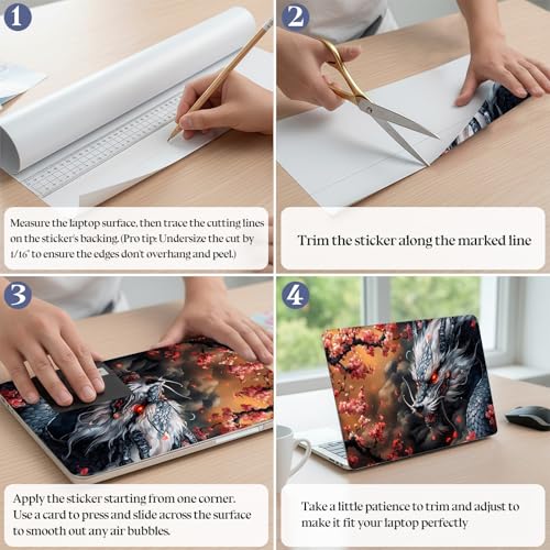 Universal Laptop Skin Sticker Decal,15.6 Inch Laptop Vinyl Cover for 13" 14" 15.6" Laptop,Scratch-Resistant Waterproof Protector Wrap,Reusable with Wrist Pads,Cherry Blossom Dragon - color: Cherry Blossom Dragon