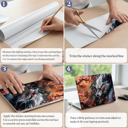 Universal Laptop Skin Sticker Decal,15.6 Inch Laptop Vinyl Cover for 13" 14" 15.6" Laptop,Scratch-Resistant Waterproof Protector Wrap,Reusable with Wrist Pads,Cherry Blossom Dragon - color: Cherry Blossom Dragon