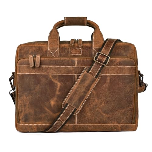 LEATHER VILLAGE 16" Leather Laptop Messenger Briefcase Bag for Men-Leather Satchel for Travel and Office Shoulder Bag- Tan Brown - color: Sun Tan, size: 16"