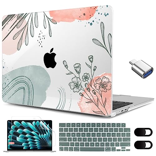 MEEgoodo for M5/M4/M3/M2 MacBook Air 15 inch Case 2026 2025 2024 2023, Case Fit Model (A3448/A3241/A3114/A2941) for MacBook Air 15.3 inch, Watercolor Floral 3 - color: Watercolor Floral 3
