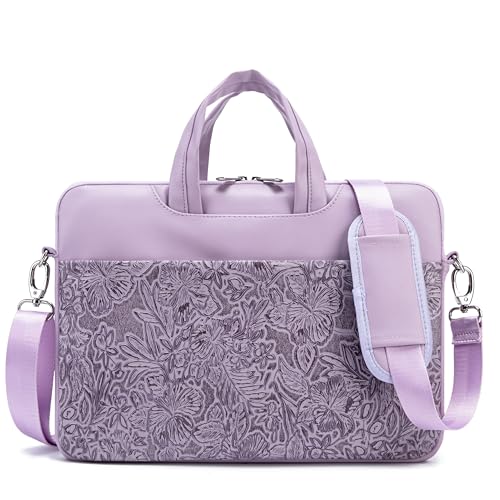 Kinmac Embossed PU Leather 360° Heavy Duty Protective Laptop Sleeve (Purple Flower, 13 inch-14 inch) - color: Purple Flower, size: 13 inch-14 inch