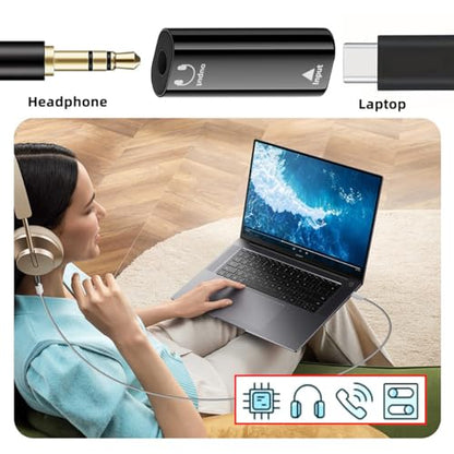 CY 2pcs/lot Type-C USB-C Female to 3.5mm Male & Female Audio AUX & MIC Sound Card 16bit 48kHz Adapter Compatible with Laptop Tablet Phone - style: USB-C to DAC 3.5mm M+F 2pcs