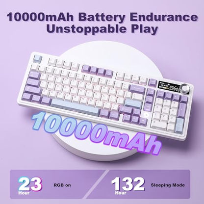 AJAZZ AK980 Mechanical Keyboard, Creamy & Thocky with Smart Display & Knob, 98% Wireless Tri-Mode BT/2.4G/USB-C, Hot Swappable, RGB Light for Win & Mac (Purple, Murad Switch) - color: Purple