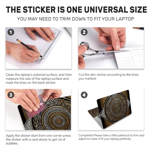 3Pcs Mandala Laptop Skin Sticker Rrtro Words Universal Removable Vinyl Stickers Fits for 12.1 13 14 15.6 16 Inch Waterproof Notebook Decal Cover Gift - color: black and bronze